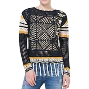 Desigual Women's Fringed Crochet Floral Sonia Jumper‎  Sz M